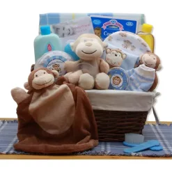 Wholesale 😉 GBDS A New Little Monkey New Baby Gift Basket - Blue 🥰